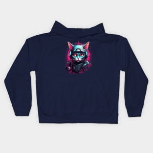 Cyberpunk Cat Cybercat Futuristic Fighter Kids Hoodie